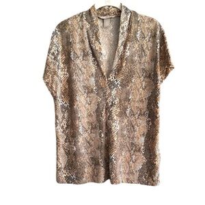 H&M Short Dolman Sleeve V-neck Blouse Top Tan Gray Size M